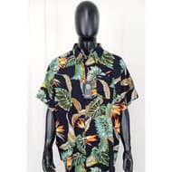 Chemise manches courtes homme PALMIER VERT ORANGE FOND NOIR XXL