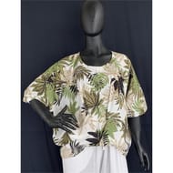 Tunique sari femme FEUILLES VERTES FOND BLANC TU