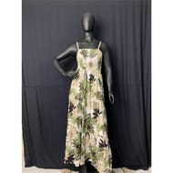 Robe longue smoké femme FEUILLES VERTES FOND BLANC TU