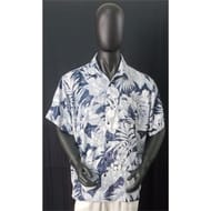 Chemise manches courtes homme BLEU FEUILLES BLANCHES XXL