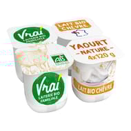 Vrai yaourt bio au lait de chèvre nature 4x120g