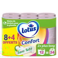Lotus papier toilette confort sans tube rose 12 rouleaux