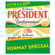 Président beurre gastronomique demi sel 80%mg plaquette lot 4x250g