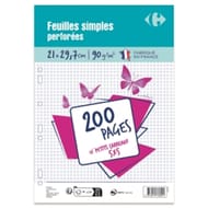 Carrefour 200 feuilles simples perforées 21x29.7 cm petits carreaux 5x5