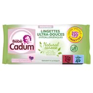 Cadum Bébé lingettes natural caresse 2 x 60 100% biodégradables
