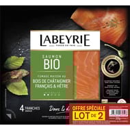 Labeyrie saumon Atlantique Bio fumé au bois de hêtre lot de 2 x 4 tranches - 2 x 110g - 220g