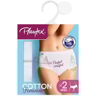 Lot de 2 slips midi coton dentelle Playtex 000 BLANC T50