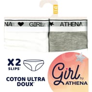 Lot de 2 slips Girl by Athèna 2100 BLANC/GRIS CHINE 16 ANS