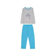 Pyjama long manches longues jersey fille GRIS CHINE/TURQUOISE 6ANS