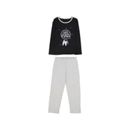 Pyjama long manches longues jersey fille NOIR/GRIS CHINE 8ANS