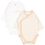 Lot de 2 bodies naissance prématurée manches longues fantaisie bébé BEIGE NAISSANCE