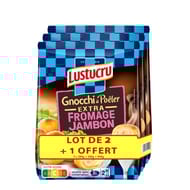 Lustucru gnocchi à poêler extra fromage jambon lot de 2+1 offert 840g
