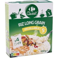 Carrefour classic' riz long grain incollable 5 min 4x125g