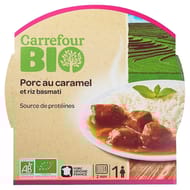 Carrefour bio plat cuisiné porc au caramel riz bio 300g