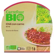 Carrefour bio plat cuisiné bio chili con carne et riz 300g