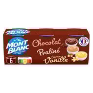 Mont Blanc crème dessert multivariétés chocolat/vanille/praliné 6x125g-750g
