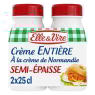 Elle & vire crème entière semi épaisse bouteille 2x25cl