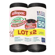 Alfapac sacs poubelle 50l a lien coulissant élastique lot de 2x10 sacs