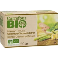 Carrefour bio infusion gingembre citronnelle citron bio 20 sachets 30g
