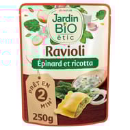 Jardin bio étic ravioli épinards ricotta bio sachet individuel 250g