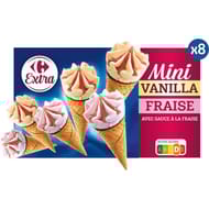 Carrefour extra 8 mini cônes vanille fraise 344g