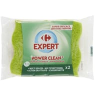 Carrefour expert power clean éponge à récurer vaisselle fluo x2