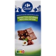 Carrefour classic' chocolat au lait noisettes entières  3x100g - 300g