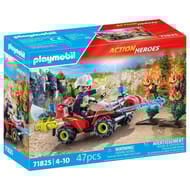 71825 Pompier avec quad et arbustes enflammés