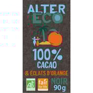 Alter eco chocolat noir 100% cacao et éclats d'orange bio 90g