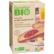 Carrefour bio pain grillé au blé complet bio 31% 12 tranches 250g