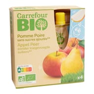 Carrefour bio pomme poire sans sucres ajoutés  4x90g