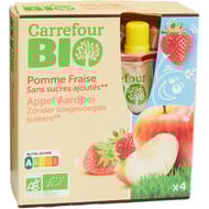 Carrefour bio compote pomme fraise sans surcres ajoutés 4x90g