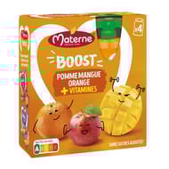 Materne compotes gourdes boost pomme mangue orange + multivitamines 4x90g