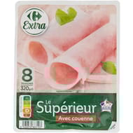 Carrefour extra jambon le supérieur avec couenne sans ogm 8 tranches 320g