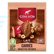 Côte d'or carrés lait noisettes entières 10x20g -200g