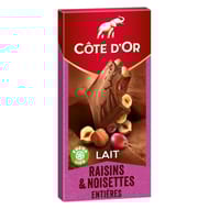 Côte d'or lait raisins noisettes 180g