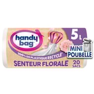 Handybag sacs poubelle 5l 100% recyclé salle de bain poignées x 20