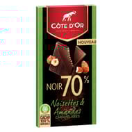Côte d'Or noir 70% noisettes amandes caramélisées 100g