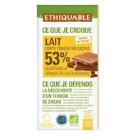 Ethiquable chocolat lait 53% cacao Equateur bio 100g