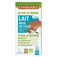 Ethiquable chocolat au lait noix de coco bio 100g