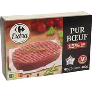 Carrefour extra steak haché pur boeuf 15% mg vbf 4x100g