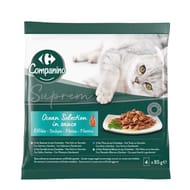 Carrefour companino pâtée pour chat effilés poissons/crevettes x4 -340g