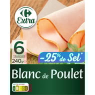 Carrefour extra blanc de poulet réduit en sel 6 tranches 240g