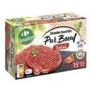 Carrefour sensation steaks hachés halal pur boeuf 15% mg 10x80g