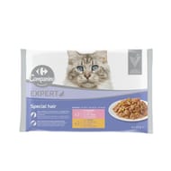 Carrefour expert pâtée pour chat spécial pelage en sauce saumon & dinde 4 sachets de 85g