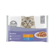 Carrefour expert pâtée pour chat sensible en sauce 2 poulet & 2 thon 4 sachets de 85g
