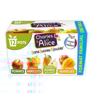 Charles & Alice spécialité de pommes poires abricots et mangues 12x100g sans sucres ajoutés