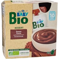 Carrefour baby bio desserts bébé cacao dès 10 mois 4x85g