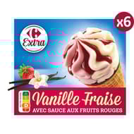 Carrefour extra 6 cônes vanille fraise avec sauce aux fruits rouges 404g