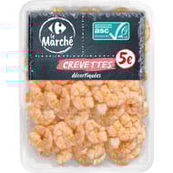 Queues de crevettes natures décortiquées ASC CARREFOUR LE MARCHE la barquette de 150g